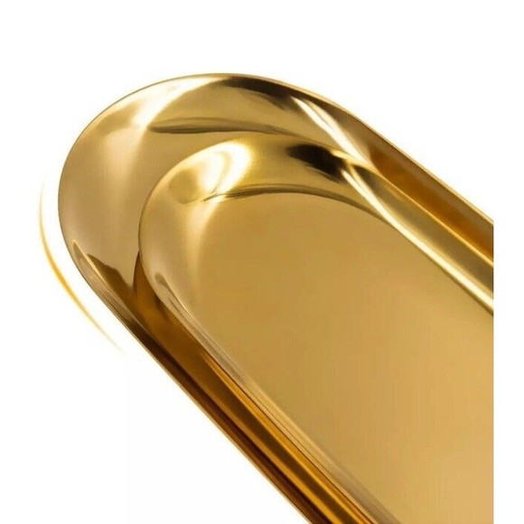 Gold Tray Plate Stainless Steel Tea Tray Fruit Tray Cosmetics Jewelry Tray 10’x4 - Picture 2 of 5